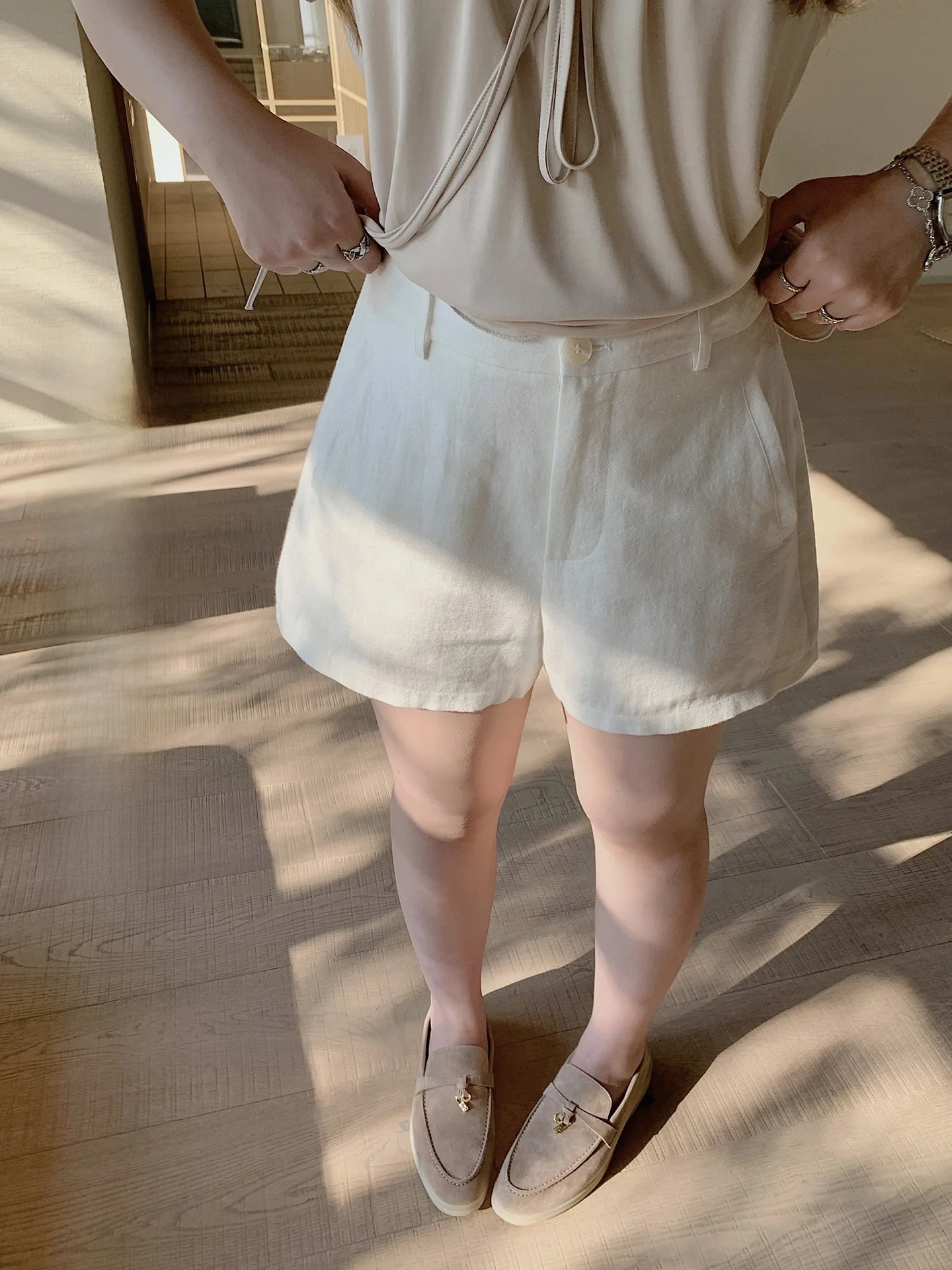 

Herwear Linen Texture Women's Shorts Casual High Waist Flattering for Plump Women Spring Season Fashion Commute Style