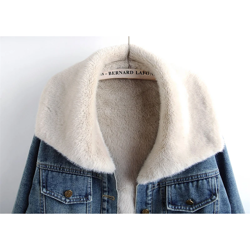 

Джинсовая куртка из искусственной кожи с большим отложным воротником из овечьей шерсти, пальто, женская зимняя ковбойская верхняя одежда, винтажные свободные джинсовые куртки, женские куртки