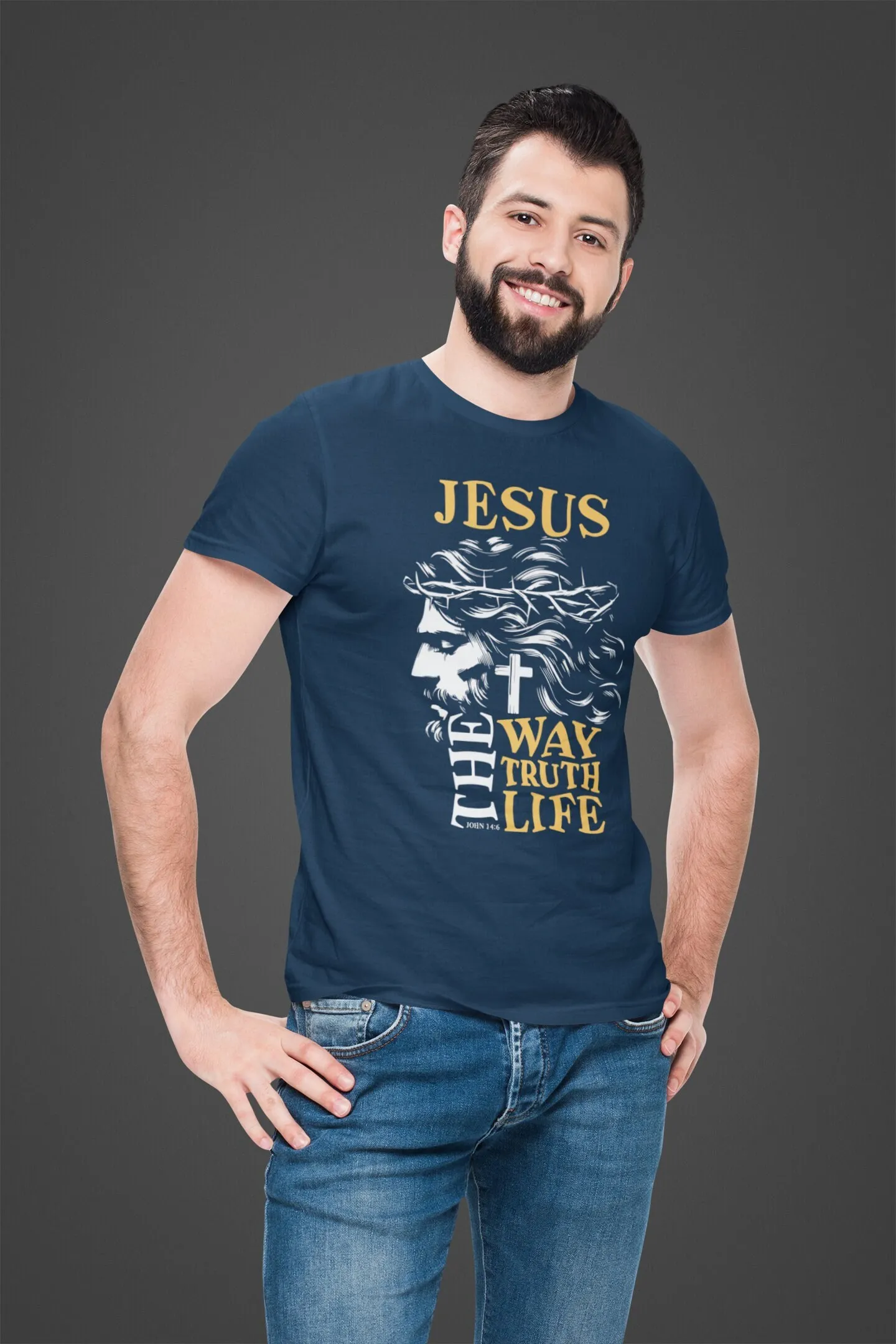 Men's Jesus T Shirt The Way Truth Life Christian John 14 6 Bible Saying Idea Man