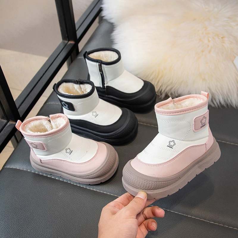 

Теплые зимние ботинки на плюшевой подкладке для маленьких девочек, новинка 2023 года, зимние детские ботильоны на платформе, нескользящая водонепроницаемая школьная уличная обувь