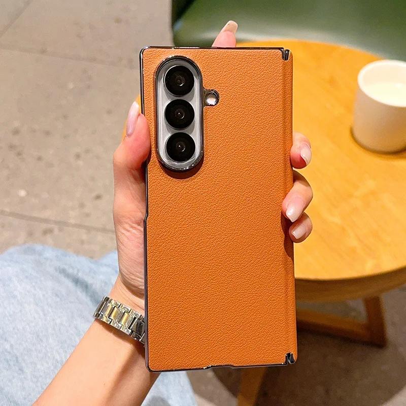 

Brown Leather Folding Phone Cover for Samsung Galaxy Z Fold7/Z Fold6/Z Fold5/Z Fold4 with Protective Case