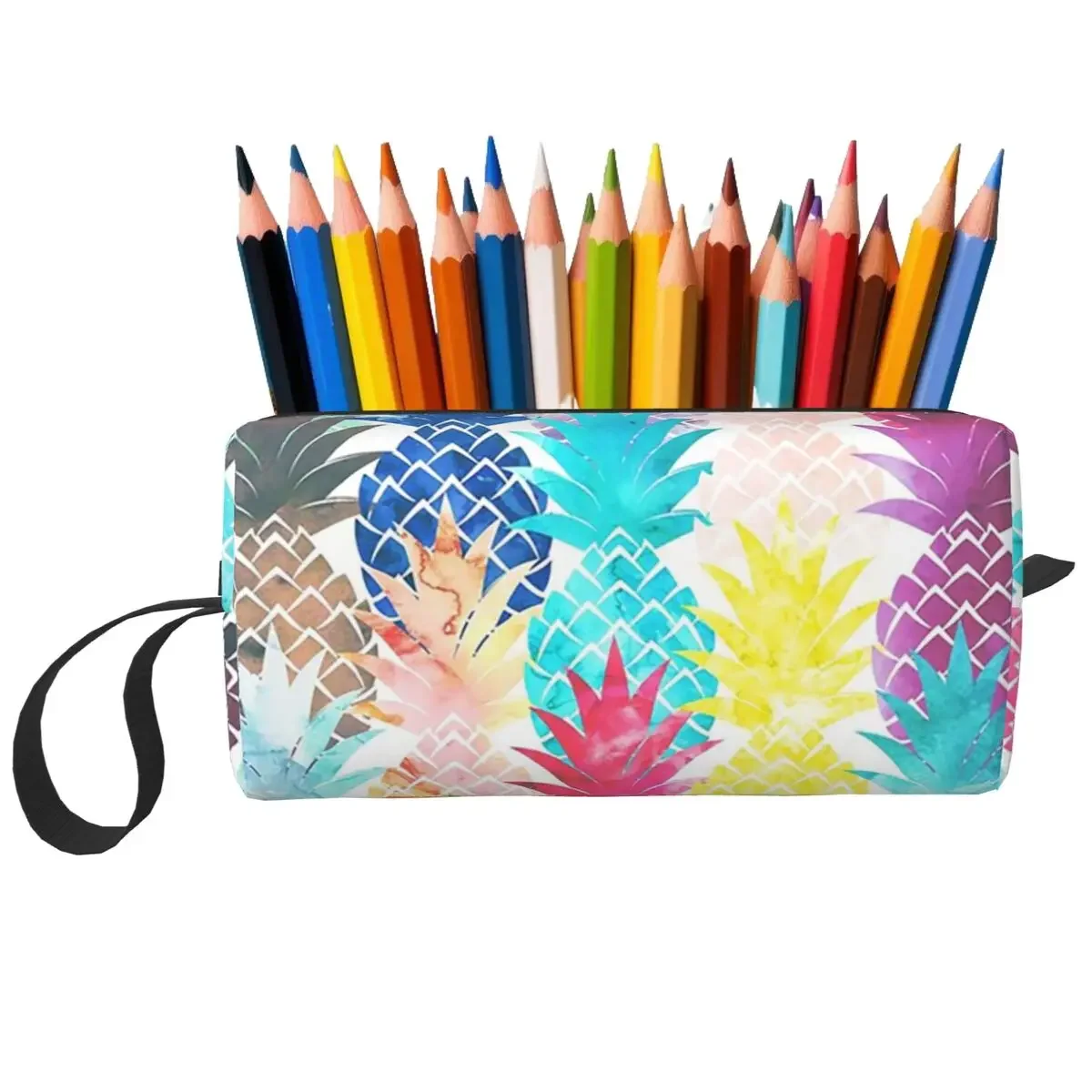 Hawaiian Pineapple Pattern Tropical Watercolor Makeup Bag Toiletry Cosmetic Bag for Women Beauty Travel Pencil Case