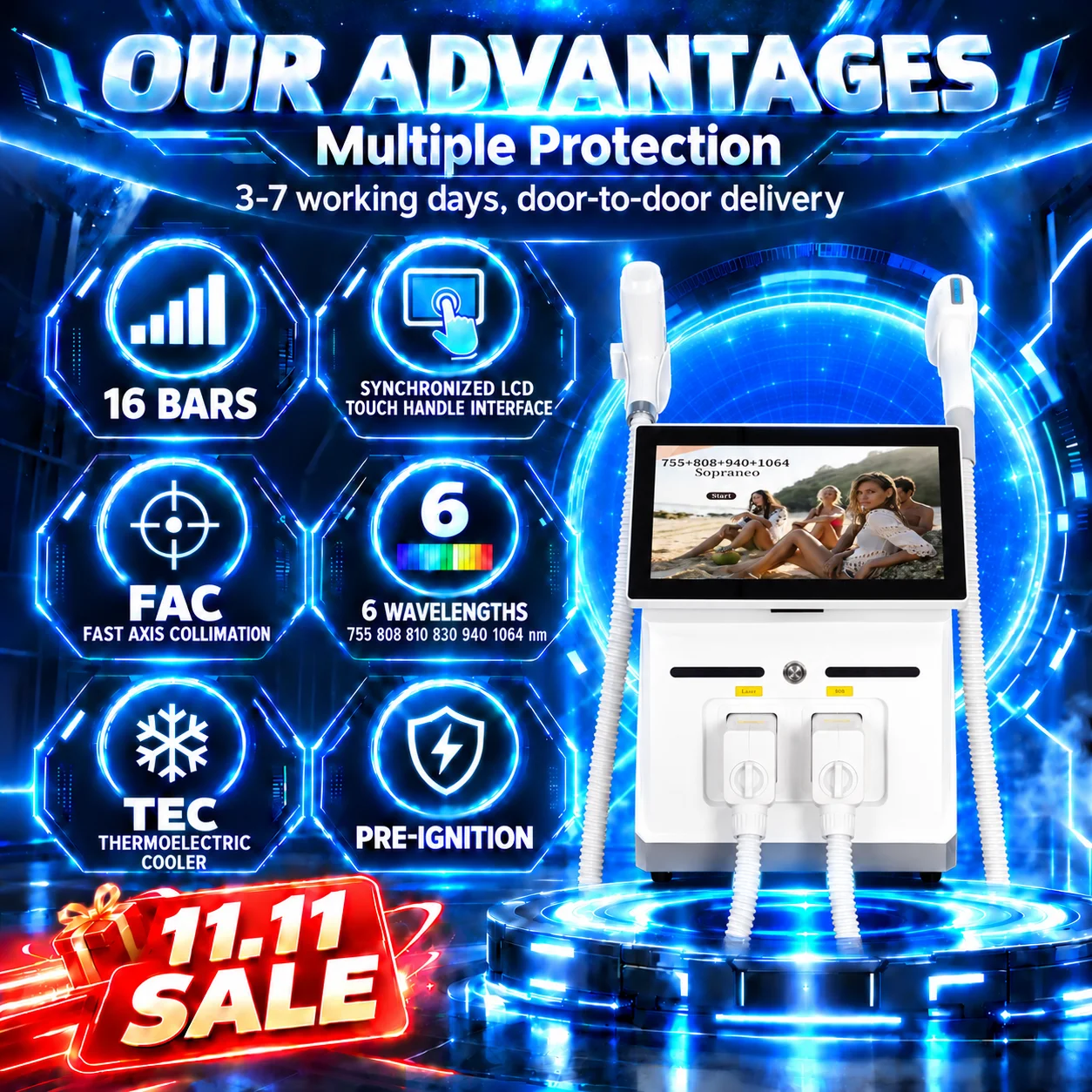 Diode Laser Hair Removal  5000W Professional  Machine 2-in-1 Picosecond Qswitch ND YAG 1064NM Tattoo Removal Device 4 Waves