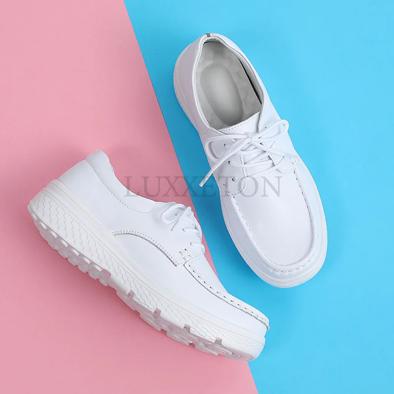 Women Walking Shoes Loafers Wedge Heels Slip Ons Thick Soles Versatile and Comfortable Nurse Work Shoes White