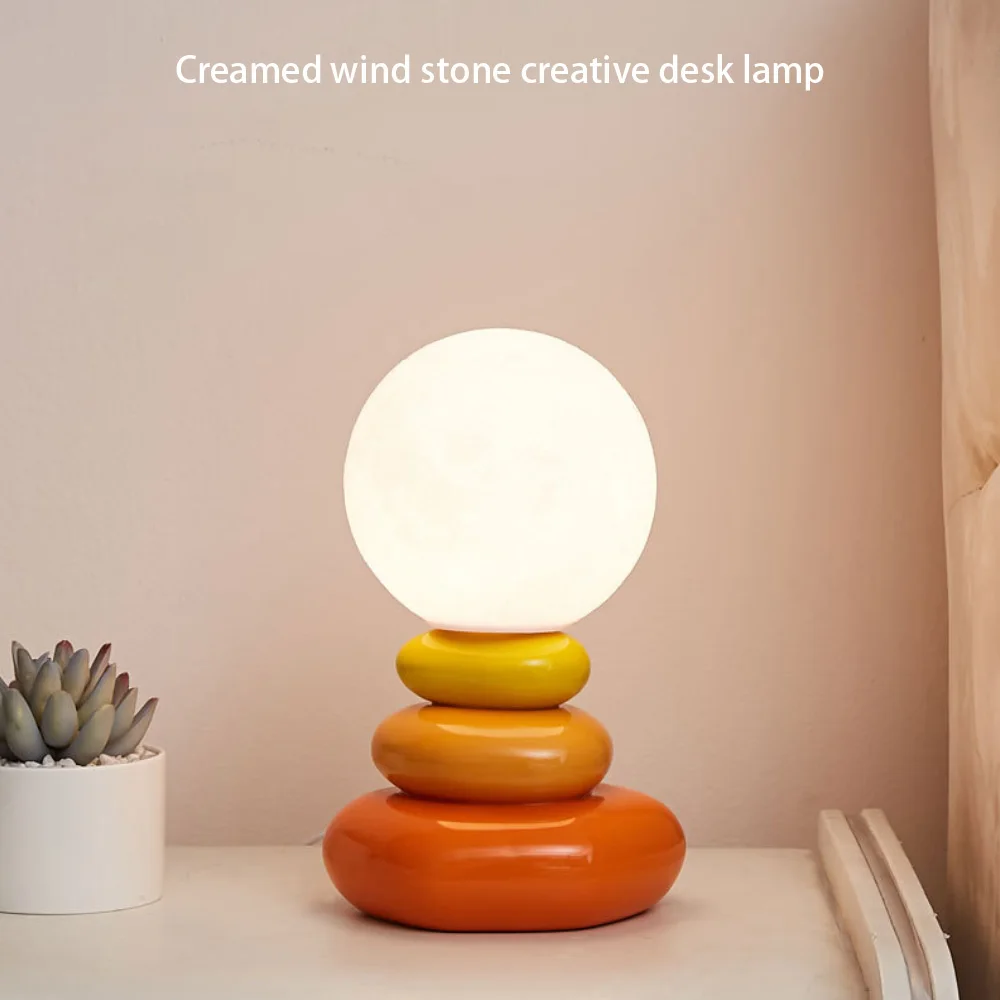 

Bedroom bedside lamp creative Scandinavian personality cream wind stacked stone living room ambience night light