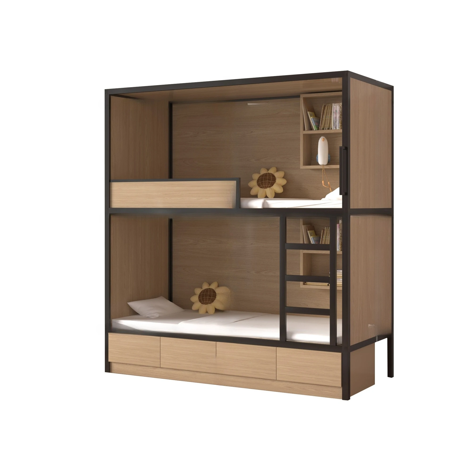 

Double deck apartment bed, solid wood bunk in student dormitory, esports hotel space capsule