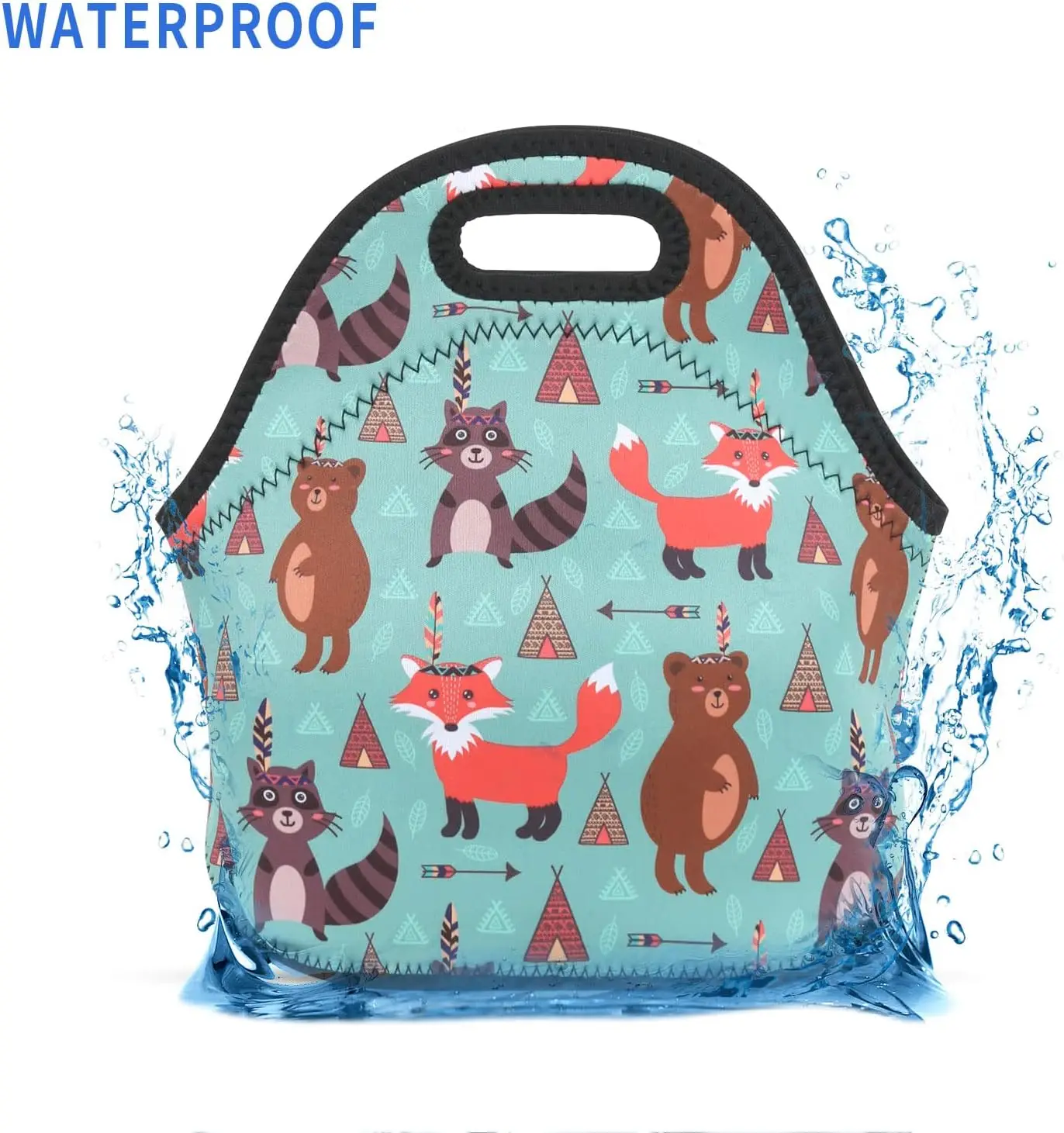 Mist Tribal wiederverwendbare Neopren-Lunchtasche, niedliche isolierte Lunchbox, Fuchs, Bär, Tier, Thermo-Lunch-Taschen, wasserdichte Lebensmittel