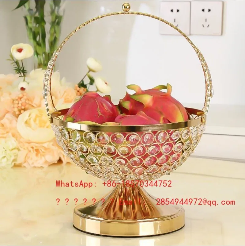Light Luxury European Crystal Fruit Basket with Handle, Creative Snack Fruit Bowl, Living Room Decorative Fruit Tray