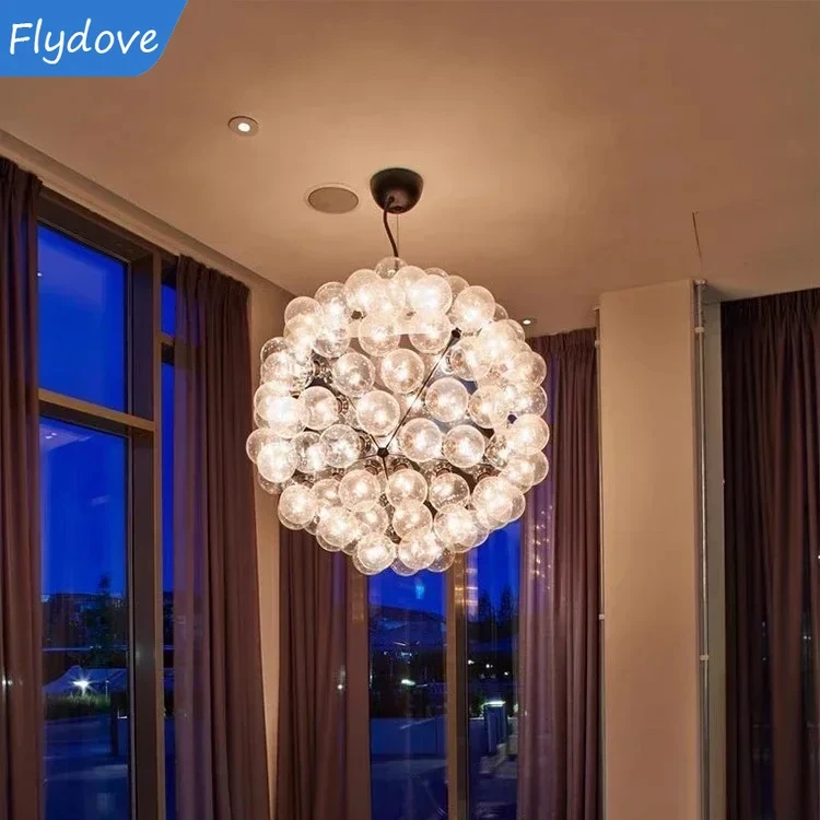 Nordic Clear Glass Bubble Lamp Designer Taraxacum Chandelier Living Room Bar Villa Restaurant Pendant Hanging LED Decor Lighting