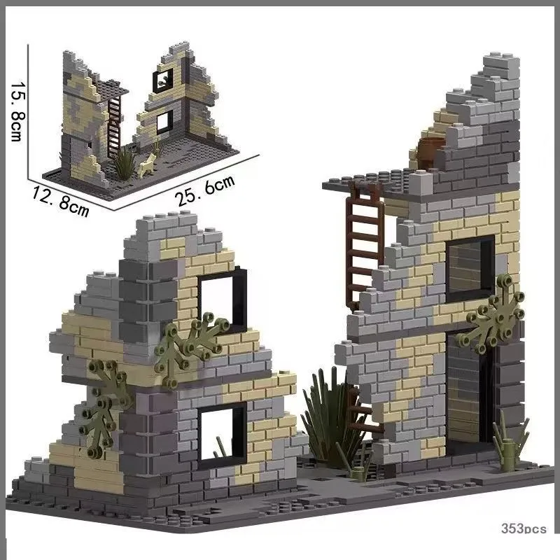 Military Series Damaged House Architecture Building Blocks DIY War Ruins Scene Model Assembly Bricks Education Toys For Children