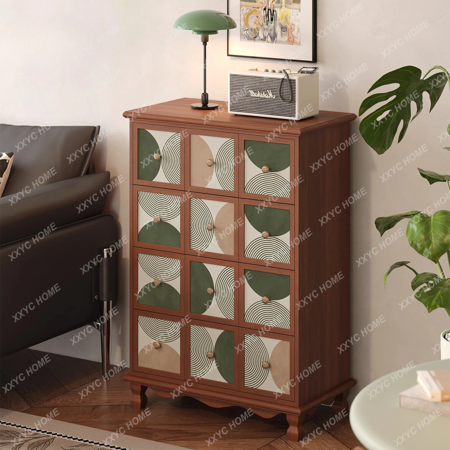 Retro style solid wood four chest cabinet living room home storage bedroom drawer cabinet