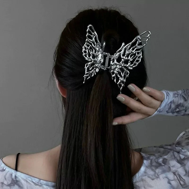 Butterfly Hair Clip Bright Silver Cross Geometric Hairpin Rose Flower Hair Claw Woman Girls Styling Barrette Headdress