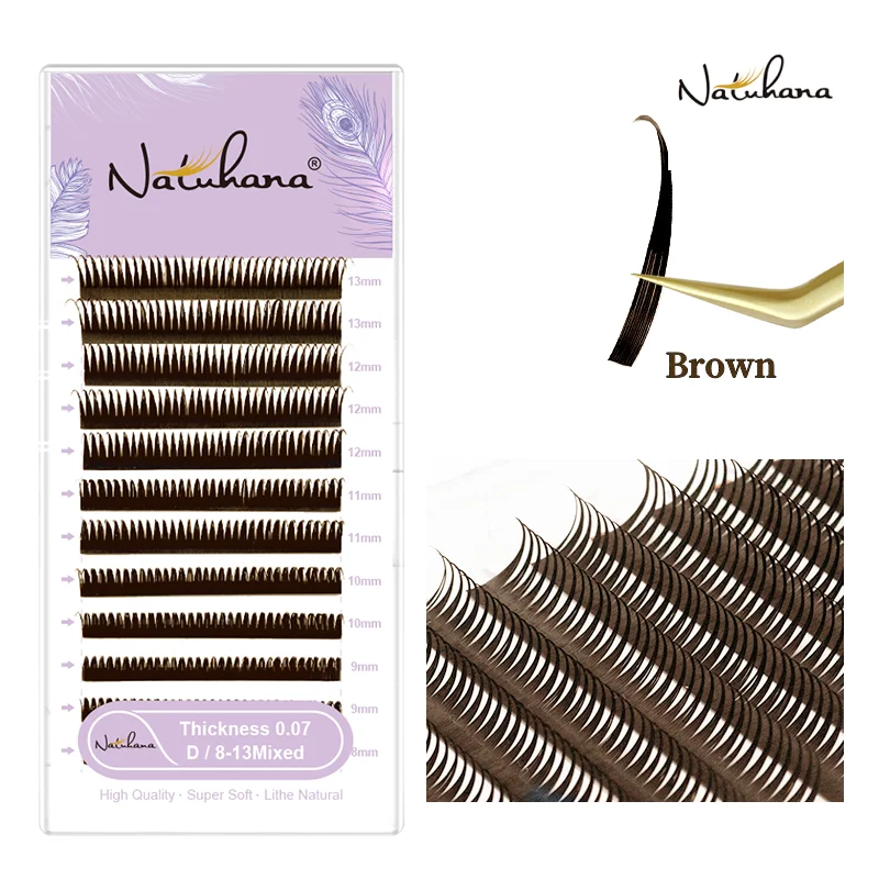 

NATUHANA Brown Black Wet Eyelash Extensions Brown 5D Spikes Fairy Flora Lashes Type Eyelashes Supplies