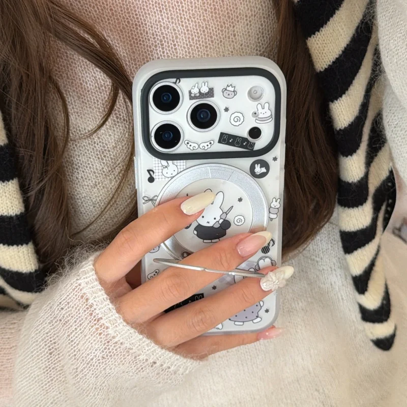 

Japanese Cartoon Ring Stand Phone Case For iPhone 17 Pro 16 15 Pro Max Cover Funny Cute Mifffy Protective Cases For Apple 16 Pro