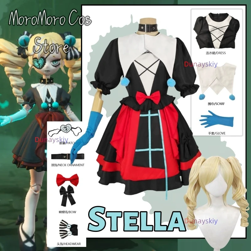 Juego Eggy Party Stella Cosplay Chica de anime Mute 3) Stella Vestido Peluca Traje Fiesta de Halloween Noche de miedo Traje de payaso para mujer