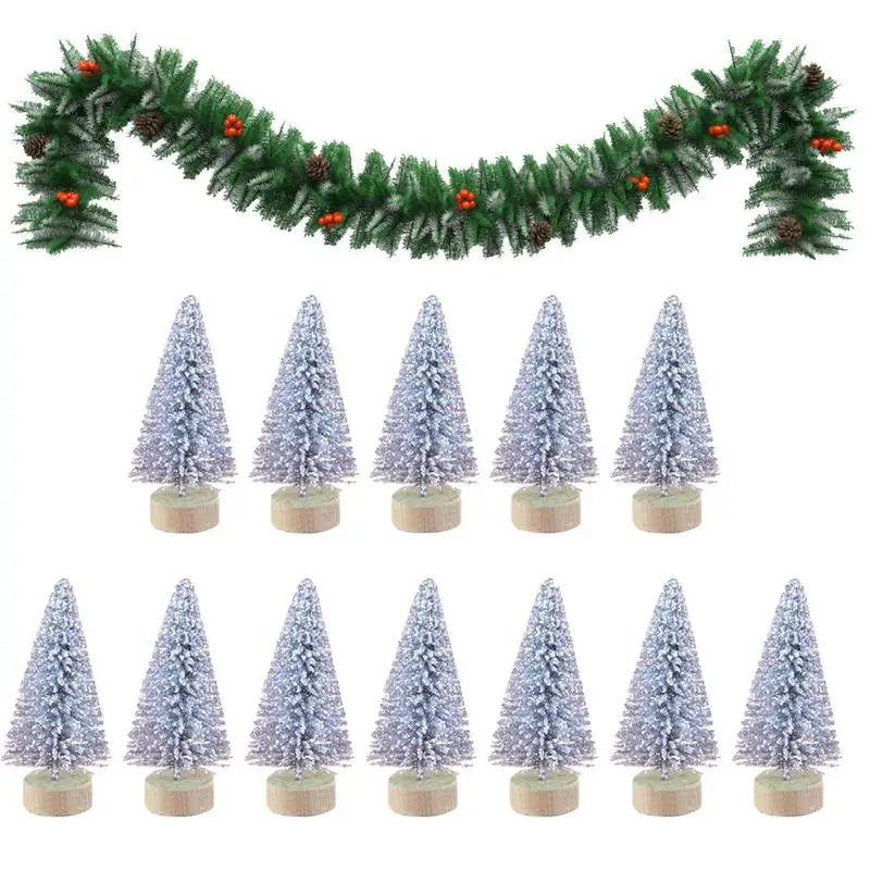 12 Pieces Artificial Mini Christmas Tree Figurine Sisal Silk Cedar Mini Miniature MicroLandscape Home Room decor