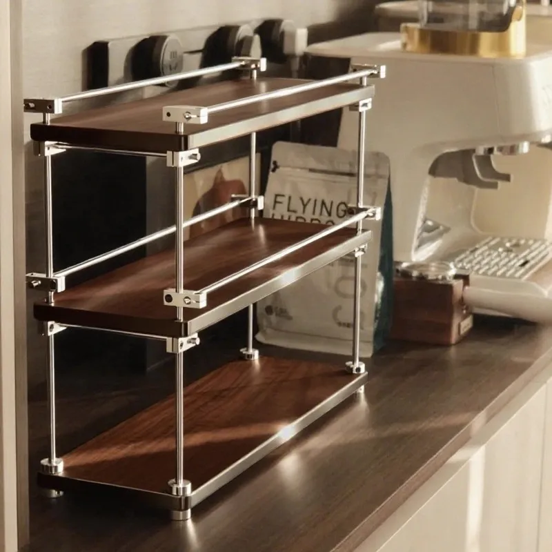Desktop Solid Wood Small Shelf, Coffee Corner Cup Holder, Multi-layer Cosmetics, Entrance Cabinet, Medieval Storage Rack