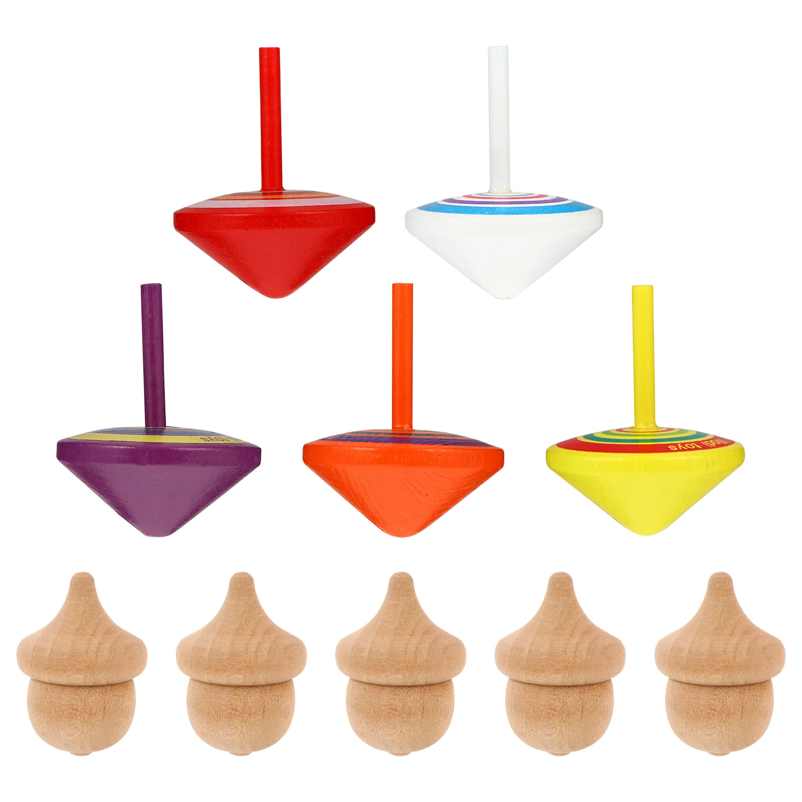 

10 Pcs Spinning Top Toy Wooden Tops Toddler Kids Educational Toys Small Cartoon Children