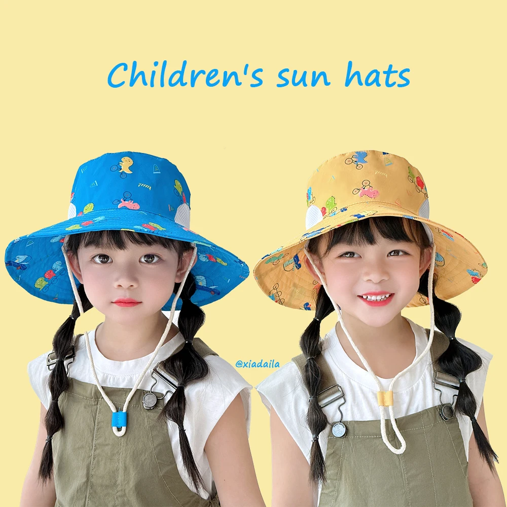 sunshade hat baby hat summer sun hats children's hats visor hat Baby Sun hat children Mesh Cartoon Dinosaur fisherman hat kids