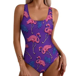 Pink Flamingo costume da bagno Tropical Bird Swimwear One Piece Holiday Rave Design body Cut Out Monokini Women Push Up Beachwear