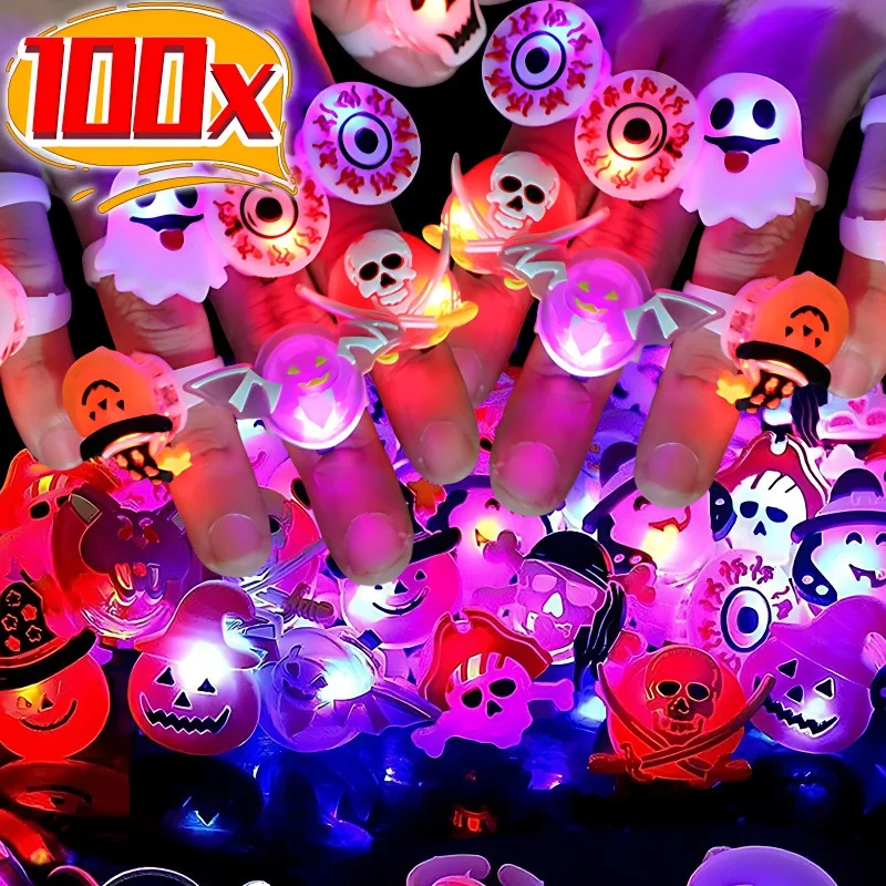 Wholesale Halloween Luminous Rings Creative Pumpkin Ghost Eye Ghost Pirate Spider Web Children Toys Halloween Flash Finger Rings