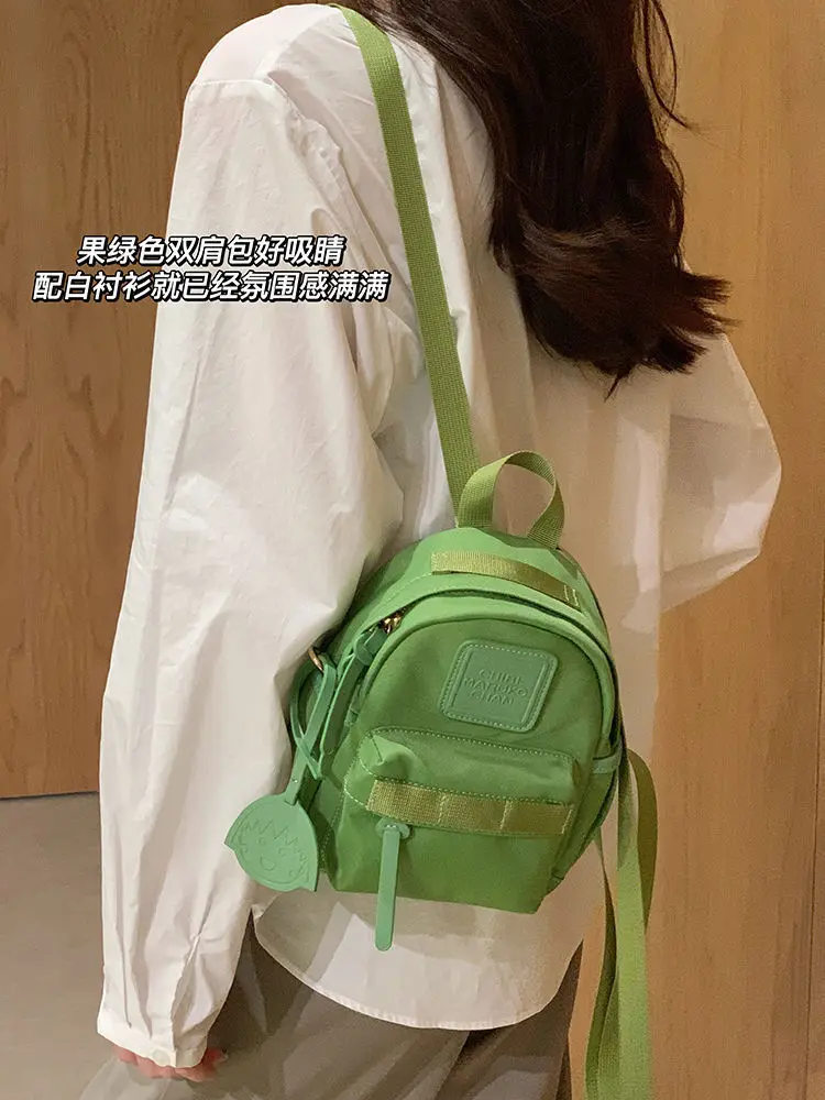 Japanese niche mini compact backpack solid color bright macaron green small backpack for shopping new style  backpack