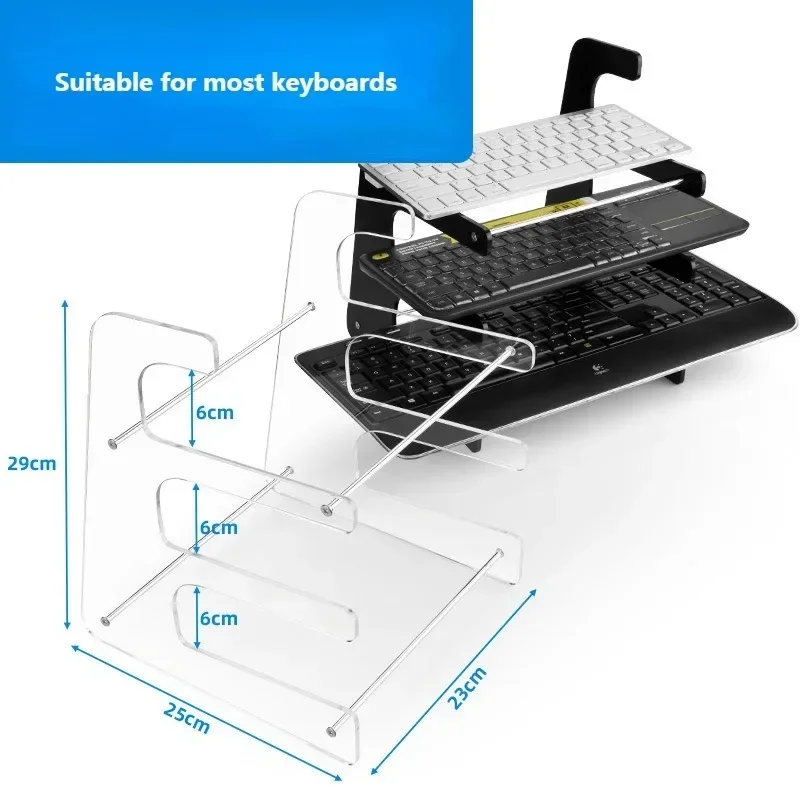 3 Tiers Display Keyboard Holder Transparent Acrylic Keyboard Stand Computer Mechanical Keyboard Rack Storage Detachable Holder