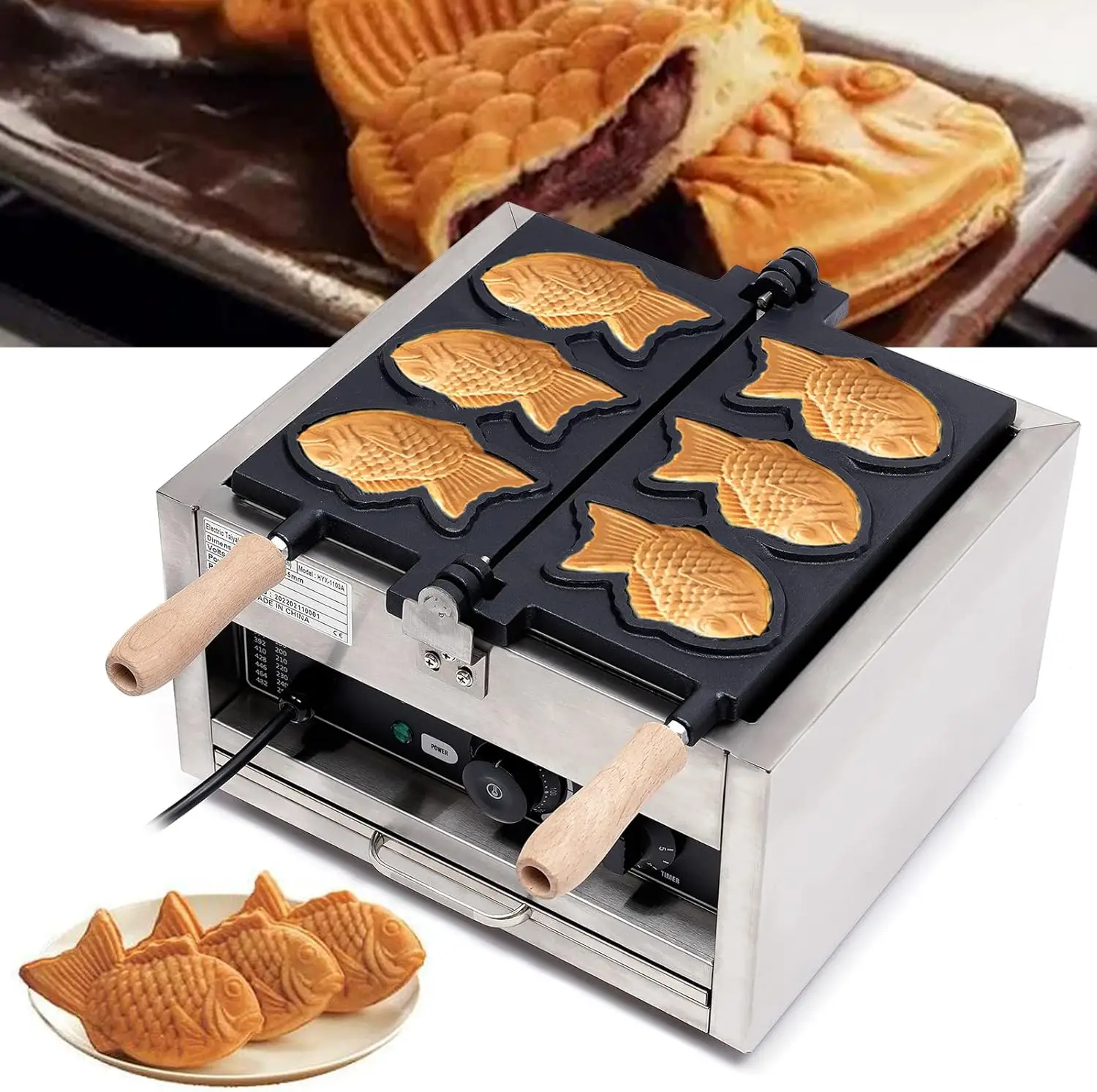 

Electric 1500W Taiyaki Fish Waffle Maker, 3 Mold Non-stick Cooking Plate Cake Waffle Maker Baker Fish Shaped Waffle Cones