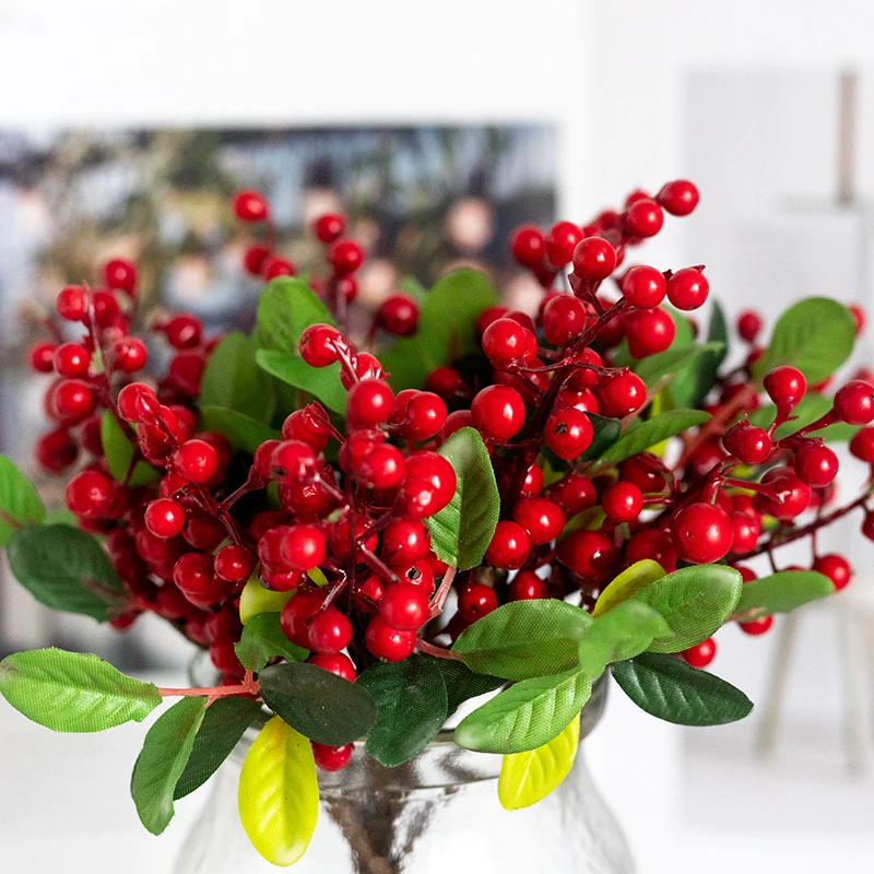 Artificial Plants Berry Branch Fake Bean Foam Flowers Home Decor Small Fake Floral Fruit Christmas DIY Decoration Accessories