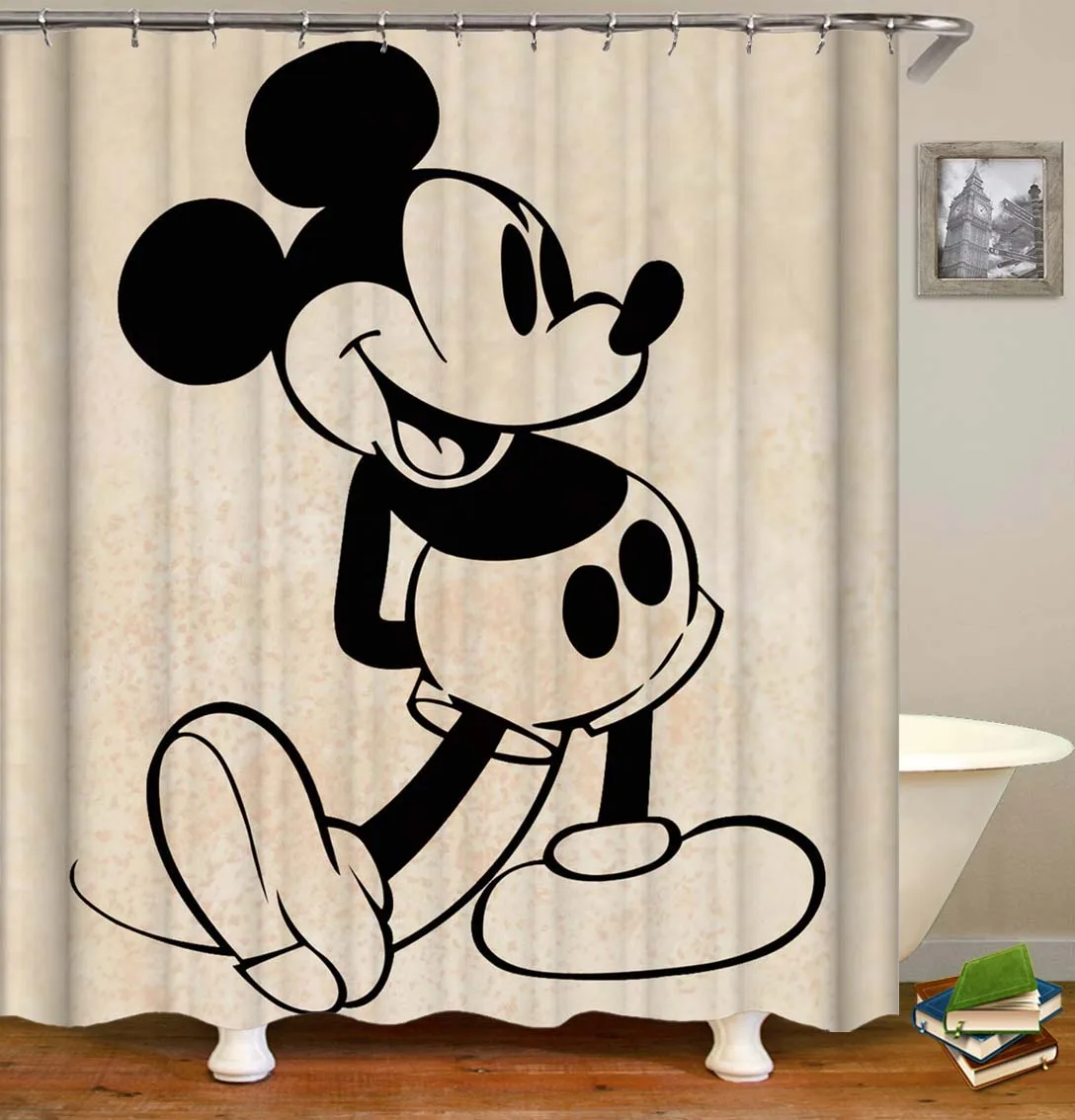 Funny Kwaii  Mickey Mouse Shower Curtains Waterproof Bath Curtains for Bathroom  Cartoon Print Polyester  Bathing Cover 12 Hooks