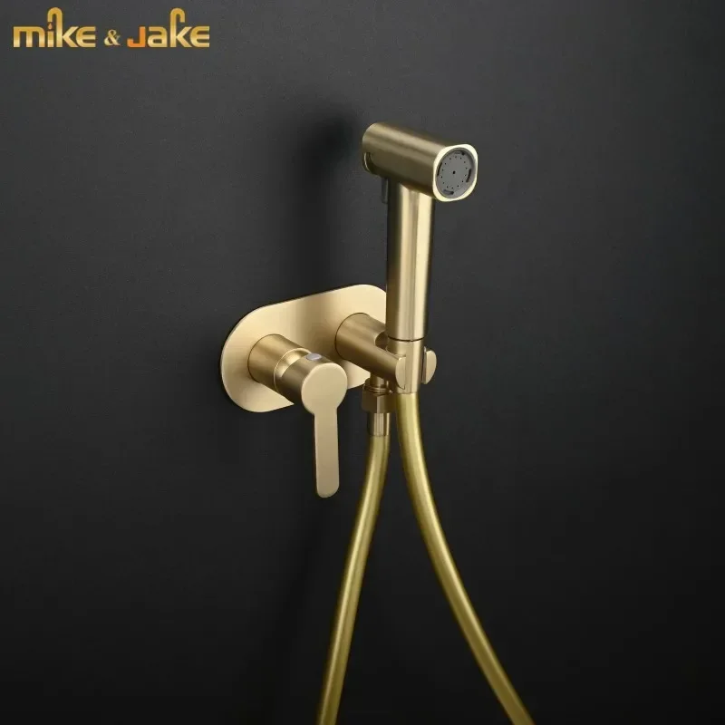 Brush gold Bidet Sprayer set wall Bidet shower Hot And Cold bidet Bathroom Solid Brass Shattaf Shower Faucet mixer tap