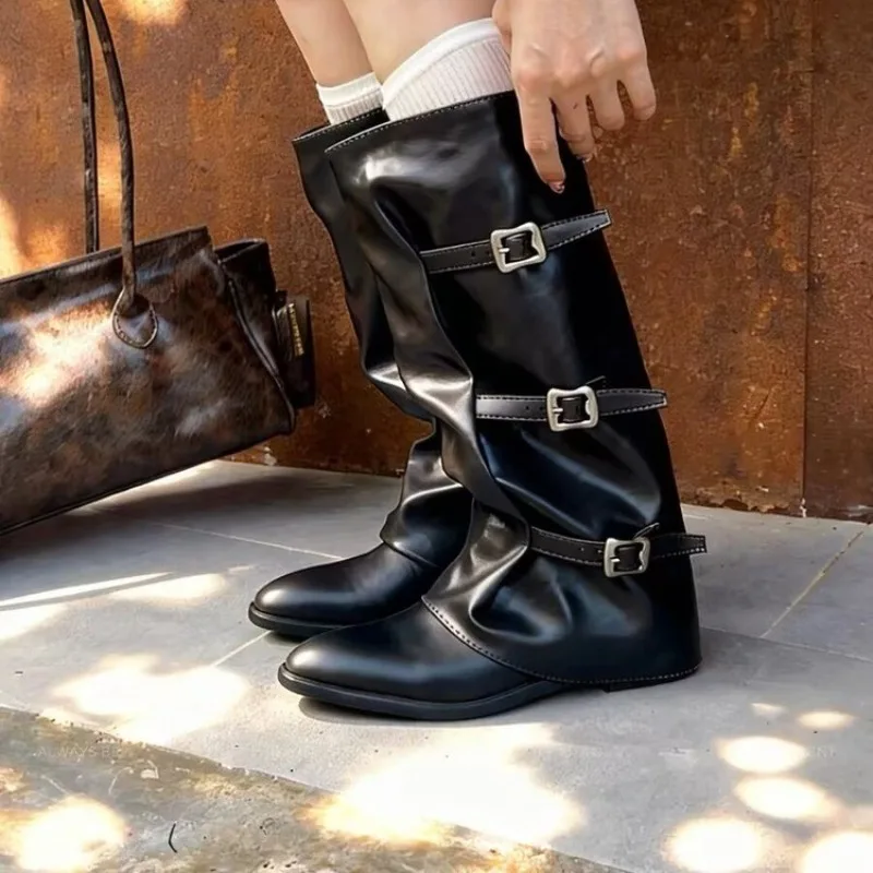 Woman Boots Knee High Platform Chunky Heels Trend Punk Gothic New Rock Leather Fashion Women's Shoes Motorcycle Footwear Q221