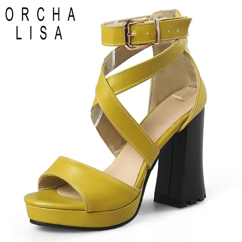 

ORCHA LISA Design Women Sandals Round Toe Chunky Heels 11cm Platform 3cm Buckle Strap Plus Size 45 46 47 48 Fashion Dating Shoes