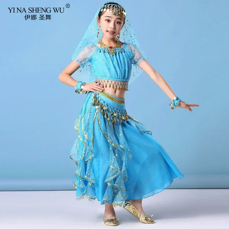 Belly Dance Performance Wear Belly Dance Bollywood Clothing Children Girls Indian Performance Dance Costumes 2pcs 5pcs 7 pcs Set