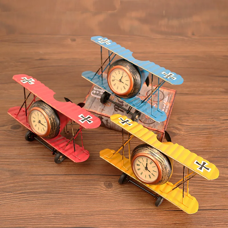 

Retro creative aircraft ornament clock decoration wrought iron home ornament