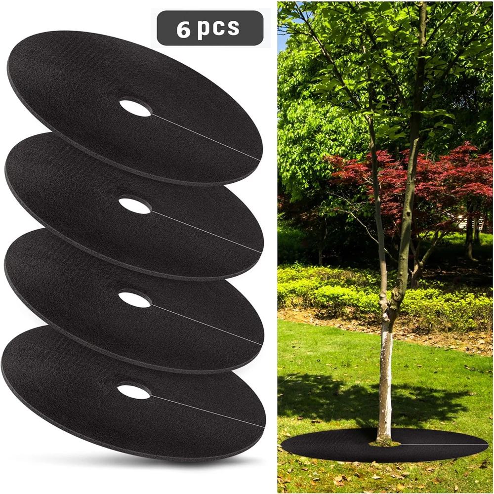 Tree Mulch Ring Round Weed Barrier for Non-Woven Circles Protector Mat Landscape Ring Mat Plant Cover for Barrier Protection