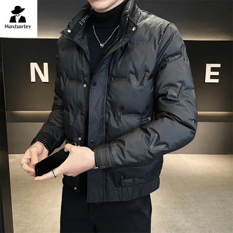 Brand Winter Down Jacket Men's Quality Short Leather White Duck Down Warm Coat Men Casual Thickened Cold-proof Lightweight Coat