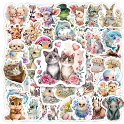 Kawaii Aquarela Estética Adesivos Animais, Bonito Brinquedo DIY, Decalque de Graffiti para Telefone, Bagagem, Laptop, Scrapbook, Impermeável, Presente