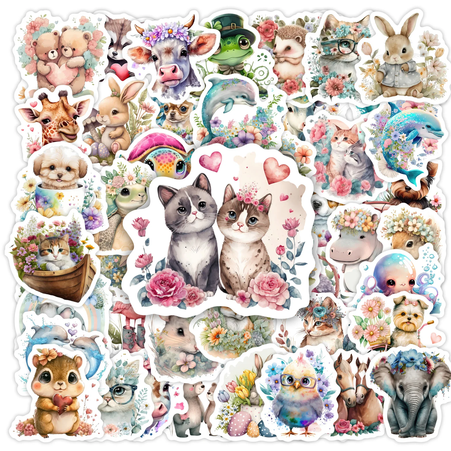 Kawaii Watercolor Aesthetic Stickers Animal Cute DIY Toy Gift Graffiti Decal for Phone Luggage Laptop Scrapbook Waterproof