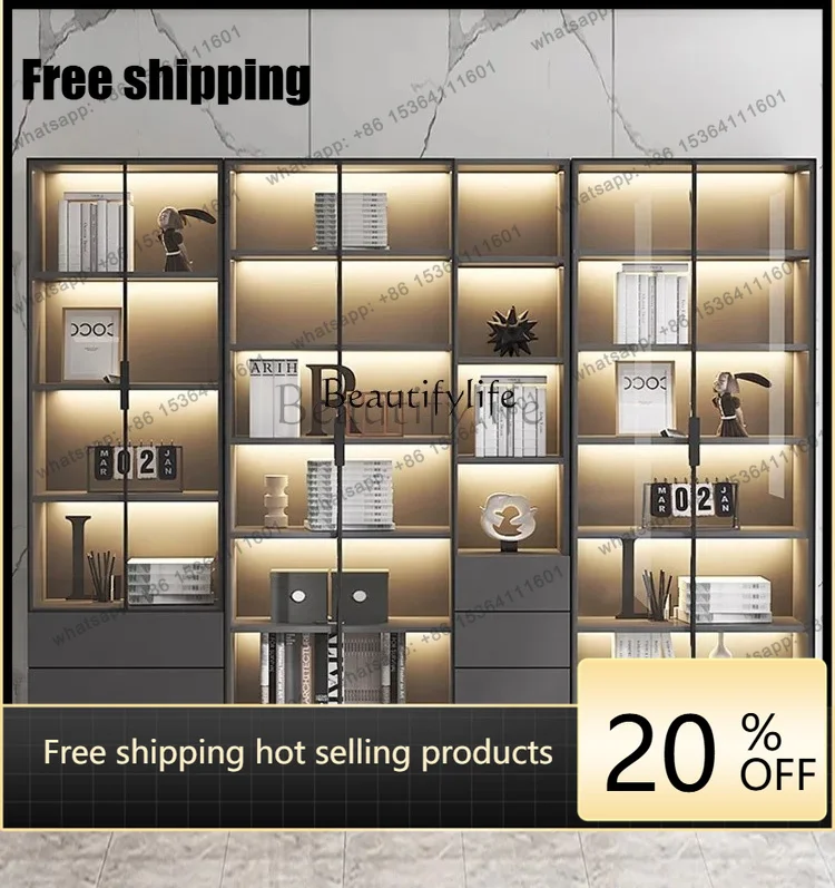 Factory Direct Bookcase Glass Door Custom Wine Cabinet Household Living Room Integrated Dust Storage Floor Storage Figure