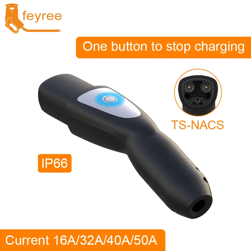 Feyree-enchufe de TS-NACS para coche eléctrico, cargador EV para enchufe Tesla 16A, 32A, 40A, 50A, corriente lateral de coche eléctrico para Modelo