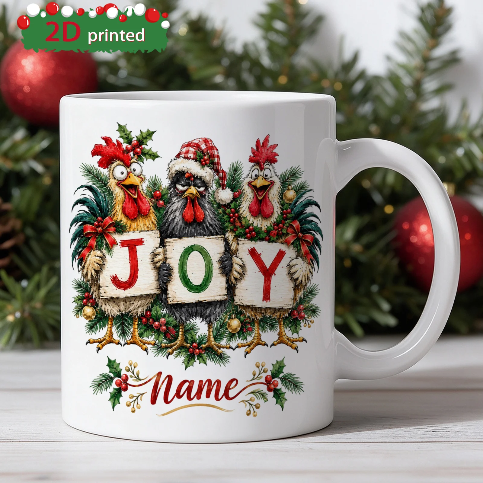 Custom Rooster Ceramic Coffee Mug Personalized Name Text 2D Print Tea Cup Office Gift Christmas Party Favor Hand Wash Only Glaze