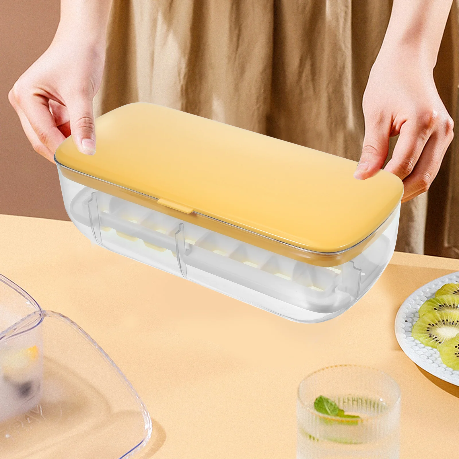 

Ice Making Mold Cube Tray with Bin Freezer Molds Trays for Cubes Maker Covers Household
