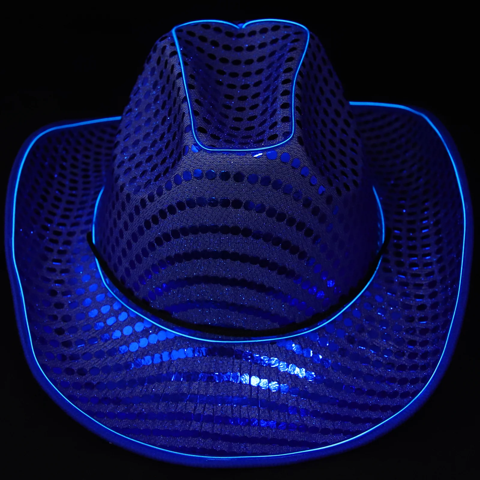 Sombrero de vaquera iluminado con lentejuelas y purpurina Led, sombrero de fiesta occidental para mujer, decoración de disfraz de Cosplay puesta en escena y Festival