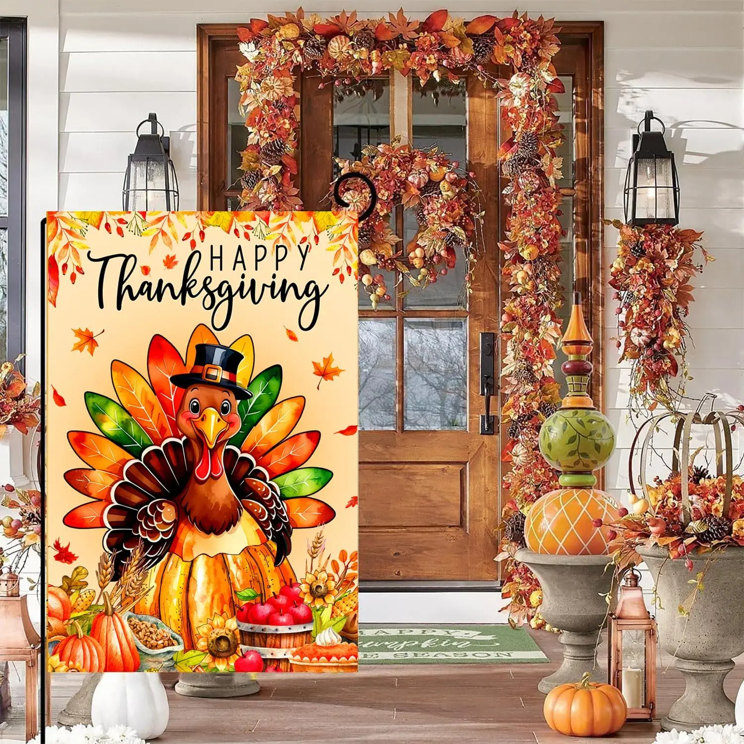 Happy Thanksgiving Flag, Thanksgiving Day Turkey Pumpkin Flag, Be Thankful Thanksgiving Holiday Yard Flag, Turkey Thanksgiving G