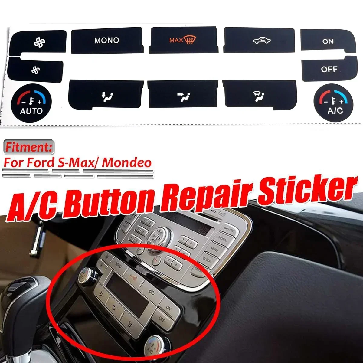 Matte Black Car Air Condition Control Switch Button Repair Stickers For Ford S-Max For MONDEO A/C Button Repair Kit