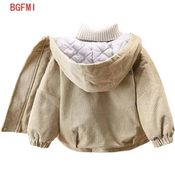 2-9 Yrs Korea Kid Boys Corduroy Hooded Jackets Zipper Thickened Children Girls Winter Wadding 2023 New Baby Cotton-padded Jacket