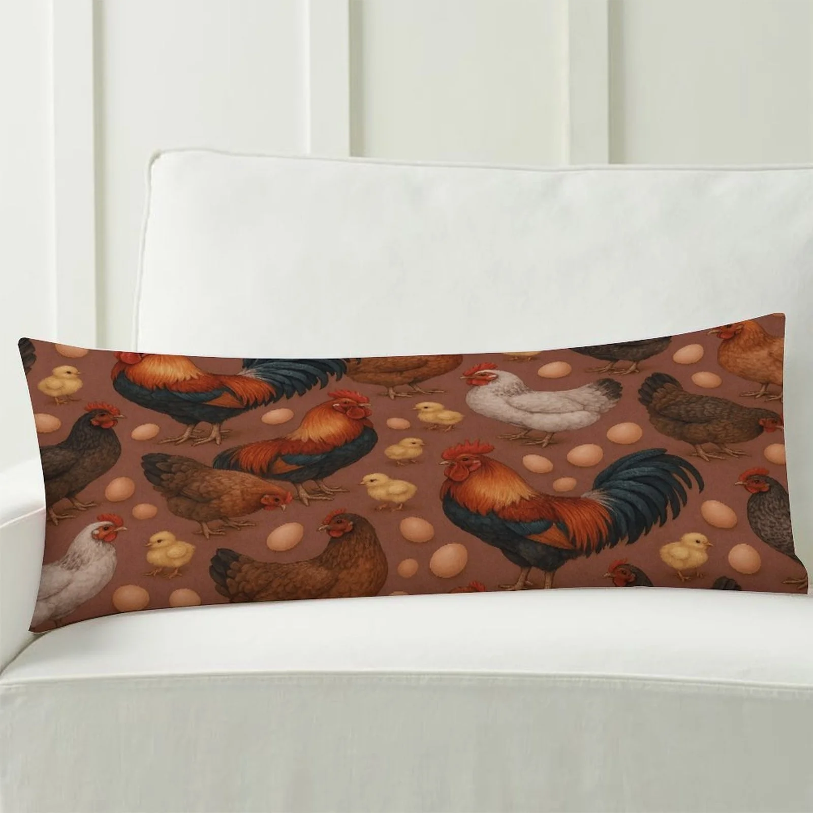 Chicken Coop Life Theme Pillowcase, Fashionable Plush Long Bed Pillowcase, Soft Decorative Double-Sided Printed Large Pillowcase