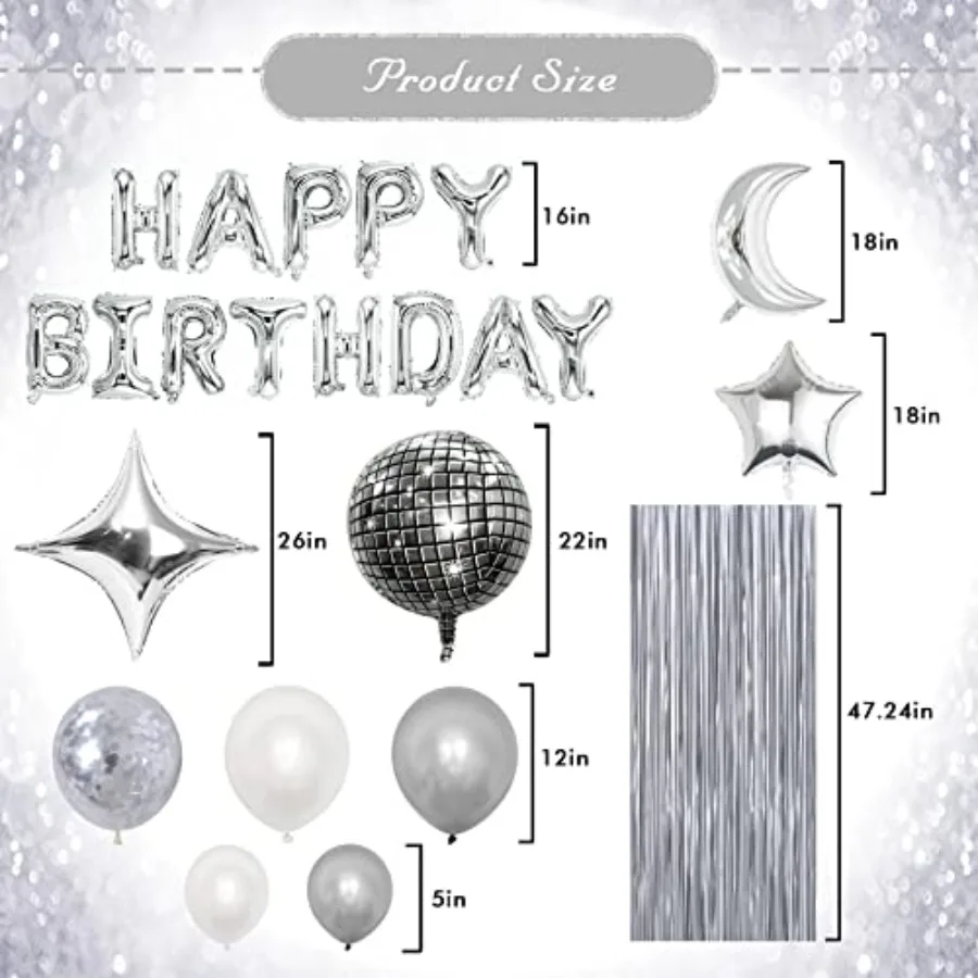 Disco Birthday Party Decorations 87pcs Disco Happy Birthday Party Decorations Silver Backdrop Disco Birthday Balloons Ball Deco