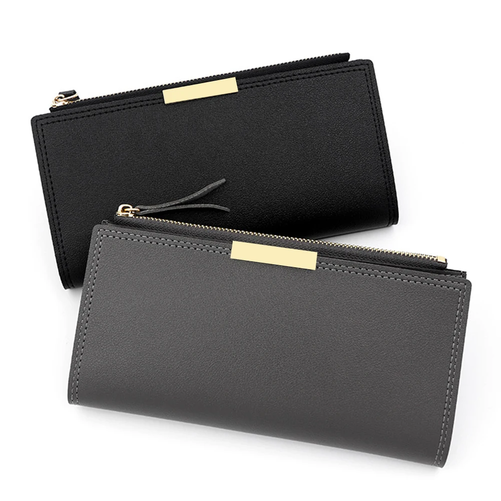 Long PU Leather Wallet Large Capacity Zippered Small Money Pouch For Adults Teens